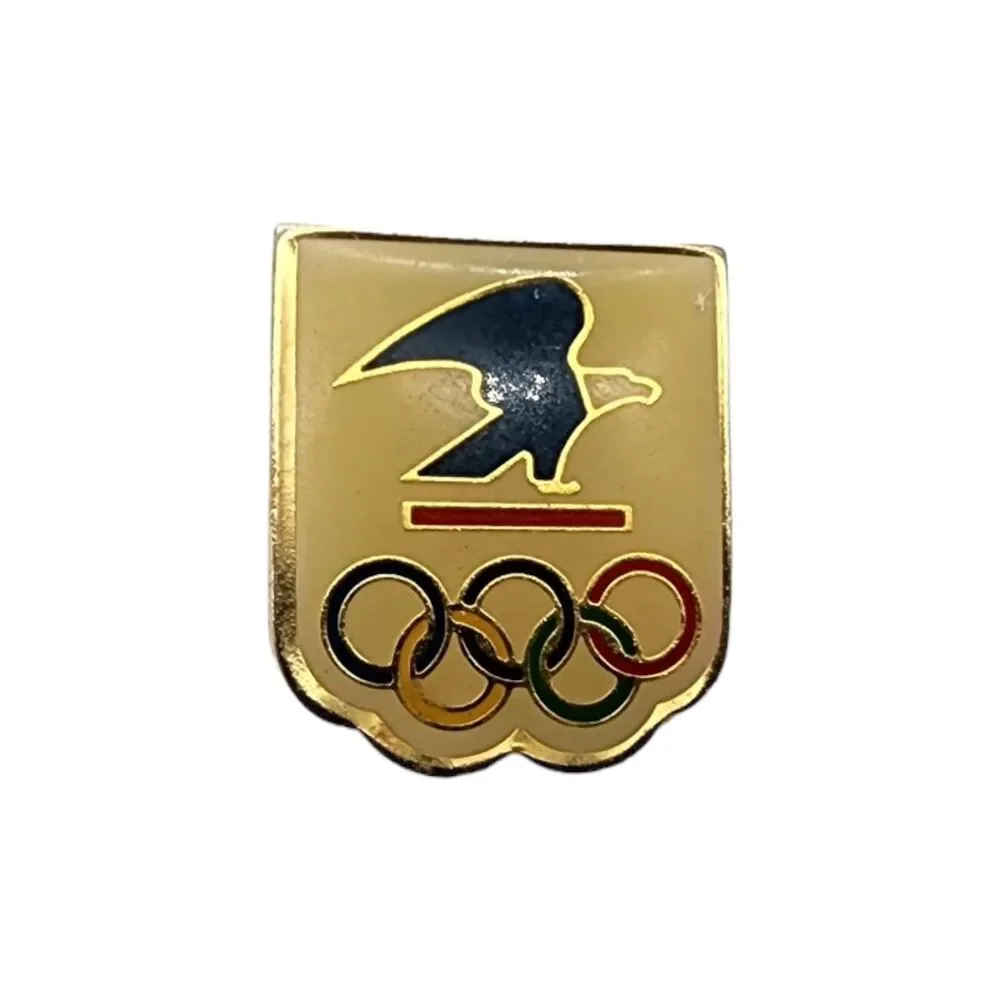 USPS Olympic Games Sponsor Vintage Lapel Pin Eagle Rings Gold Tone Taiwan
